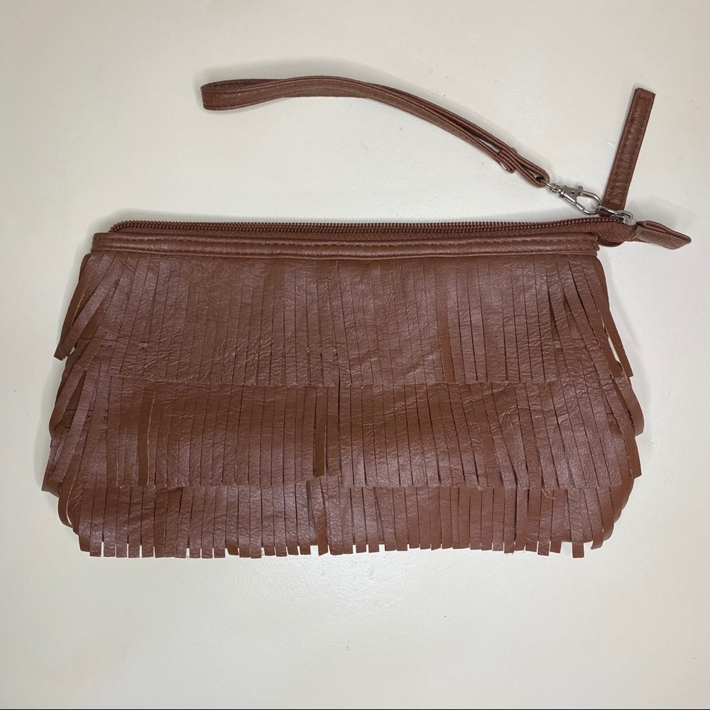Fringe Purse Brown Clutch w/ Detachable Handle